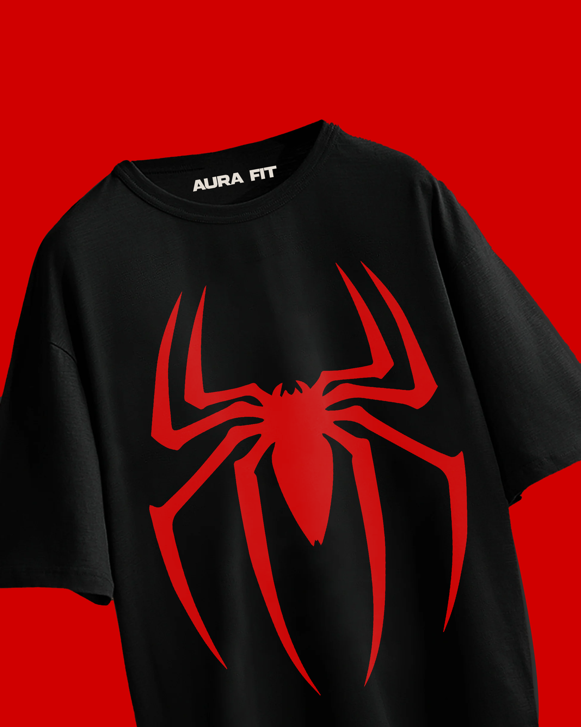 Oversized Spider streetwear t-shirt – black cotton & polyester comic shirt
