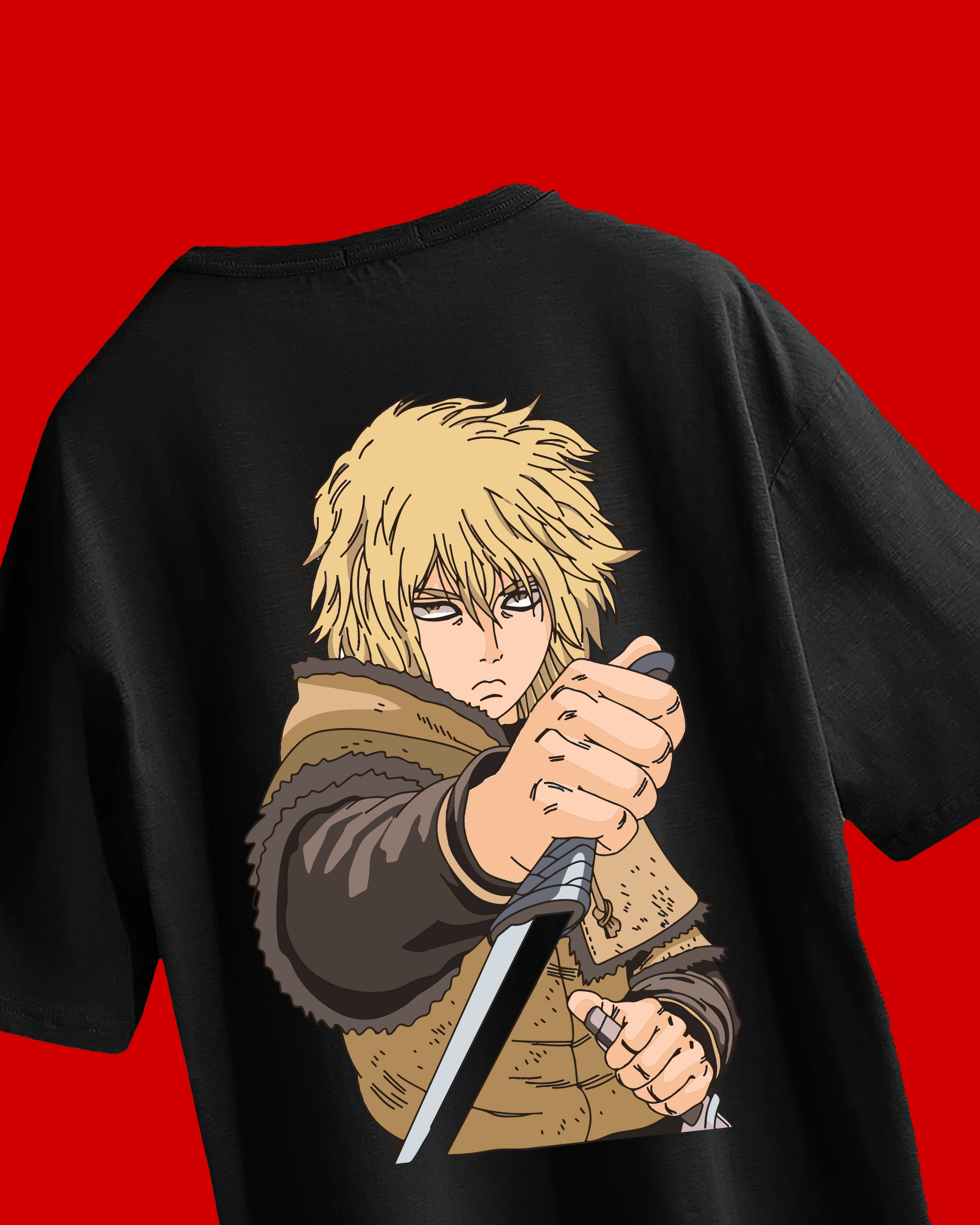 Vinland Saga oversized anime t-shirt – Thorfinn design black cotton