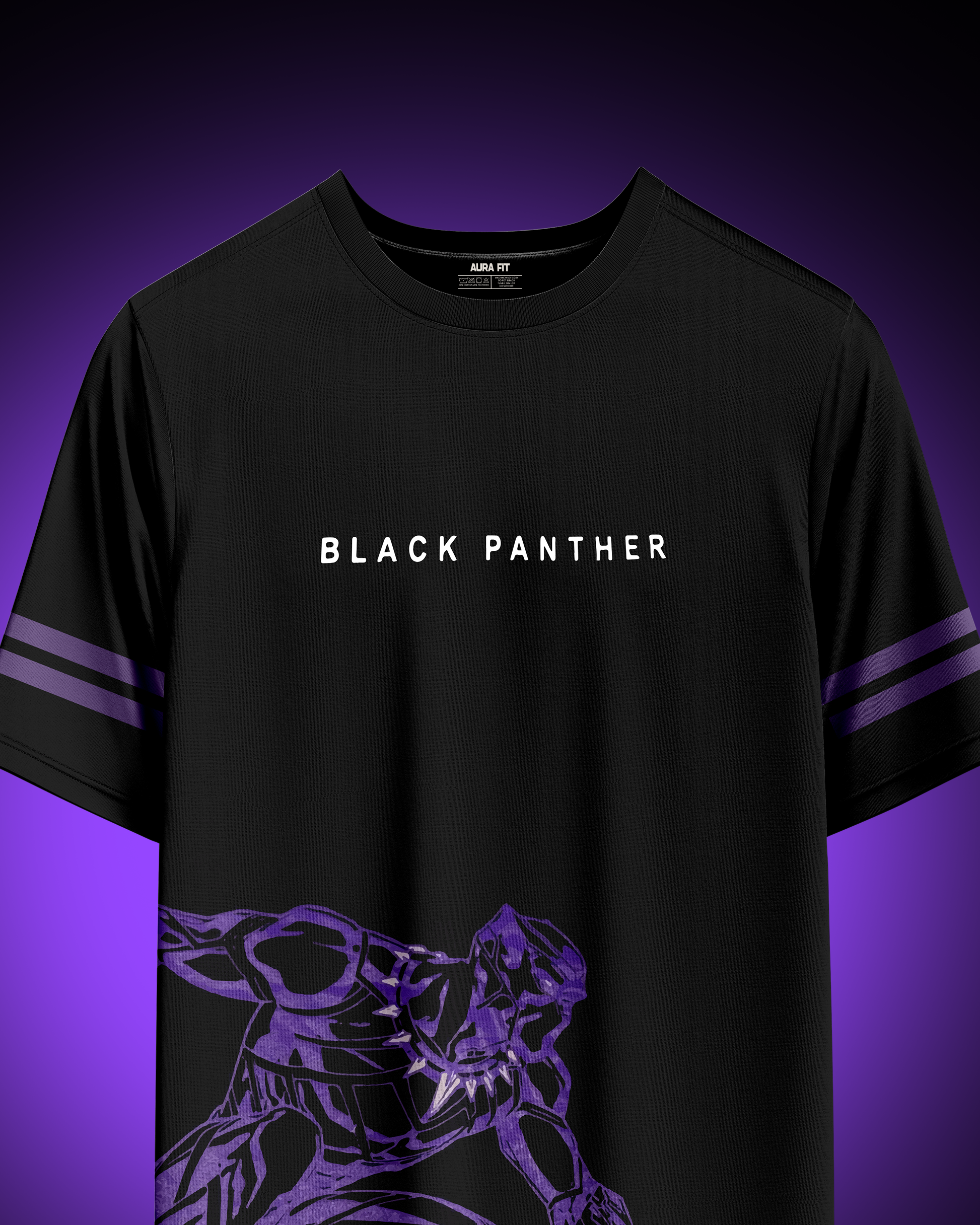 Black Panther Oversized T-shirt for Men Black and Purple